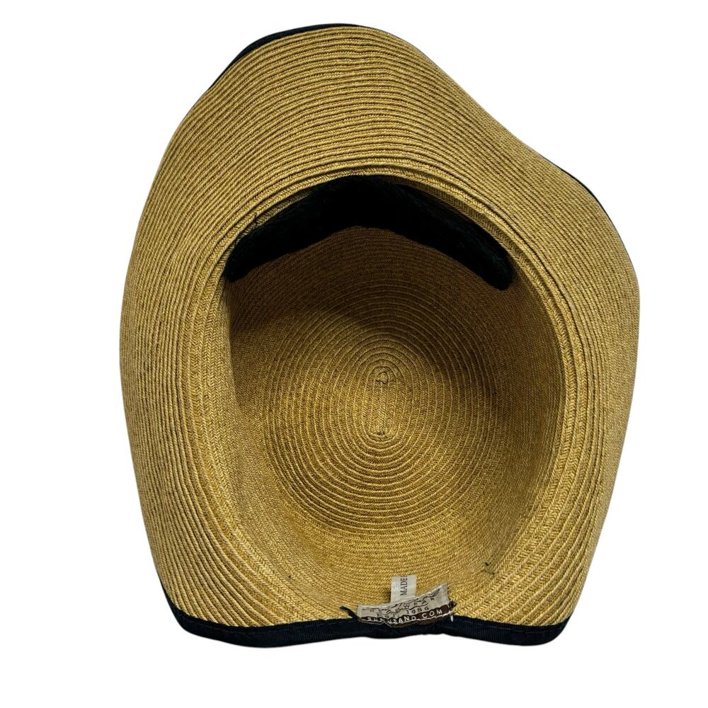 SUN N SAND Backless Paper Straw Ribbon Hat One Size Womens Tan Blue Ponytail - Picture 6 of 9